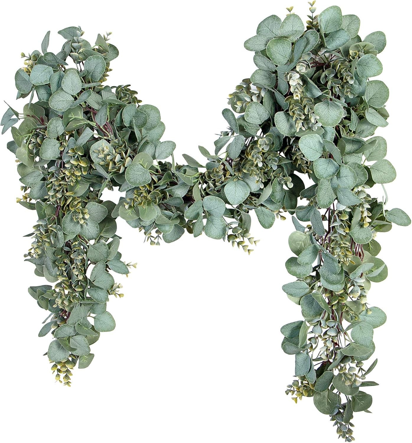 Eucalyptus Garland 6.56 Ft Lush Silver Dollar Leaves Boxwood Artificial Faux