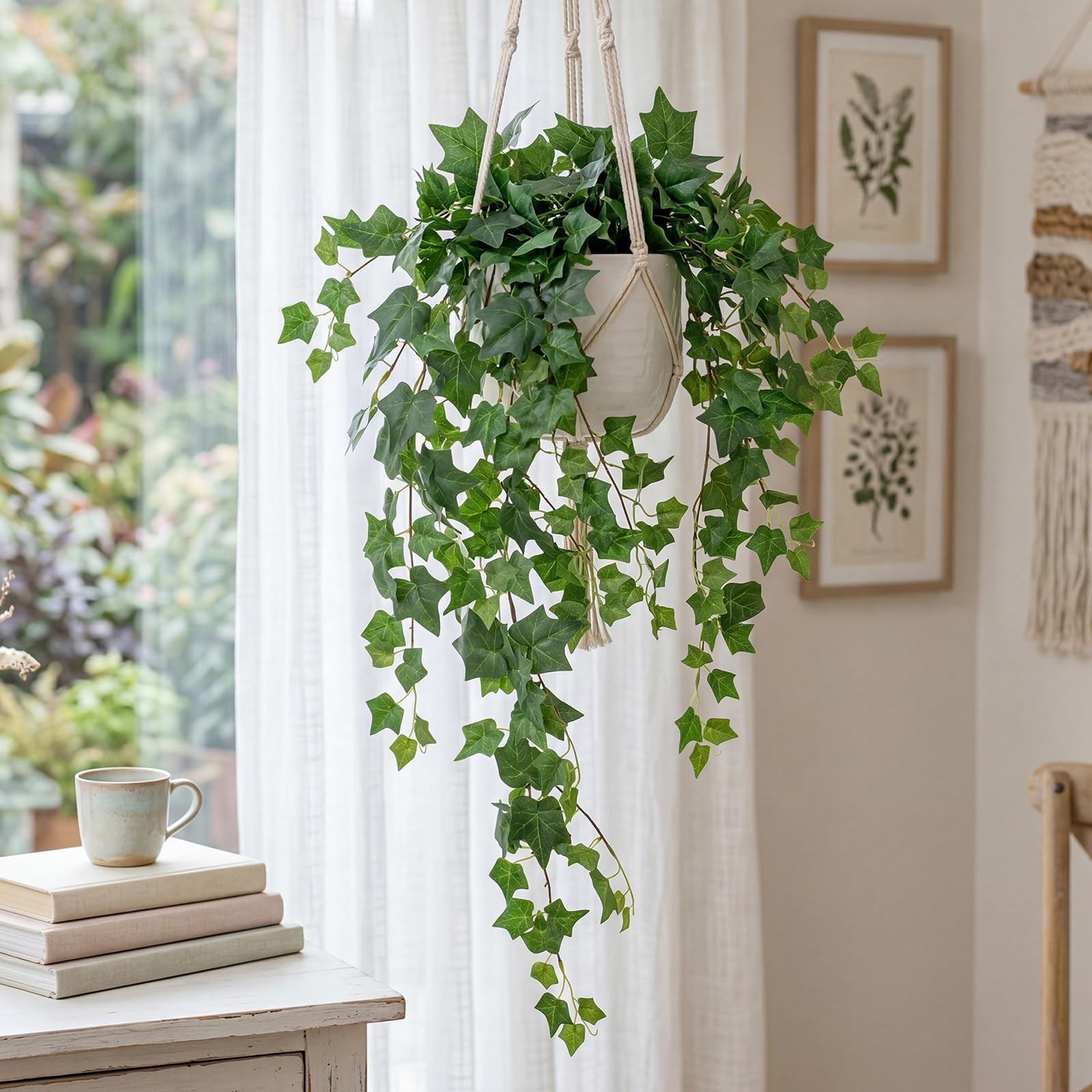 2 Pcs 43 Inch Artificial Hanging Plant Bush Faux English Ivy Plant Fake Ivy V…