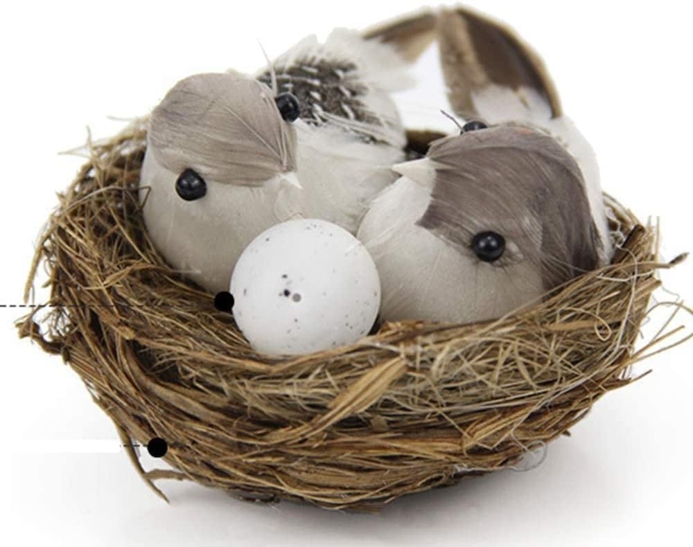 1Set Simulation Bird Nest with Bird and Eggs Decor, Fake Foam Feather Birds, …