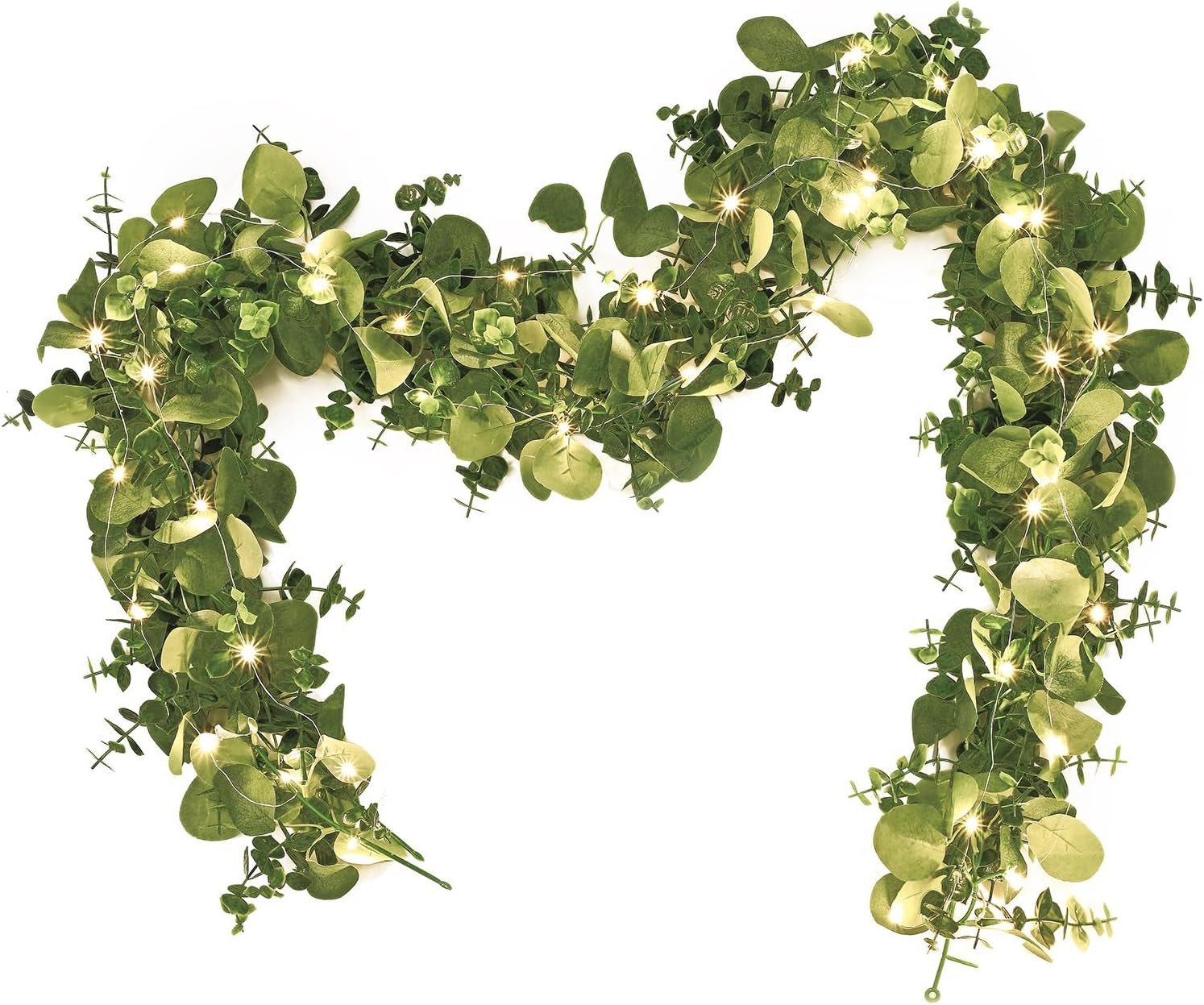 Packs 6FT Artificial Eucalyptus Garland with LED Light String, Faux Greenery