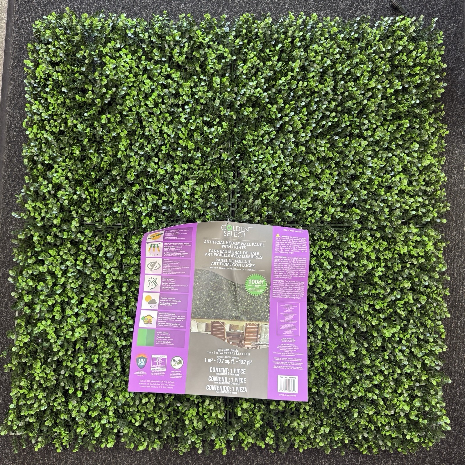 Artificial Hedge Wall Panel With Lights – Golden Select – 3.2’ x 3.2’