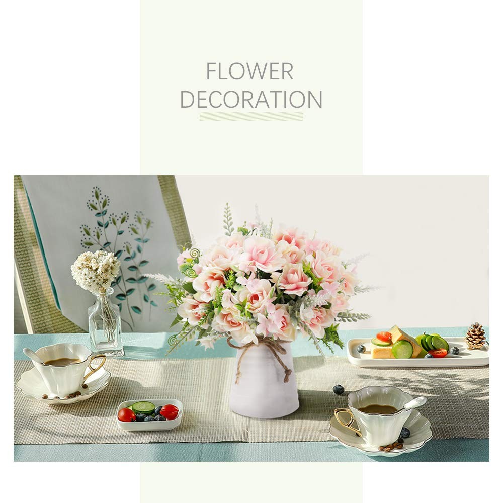 Pink Fake Silk Gardenia Artificial Flower Vase Table Centerpiece Decor Office
