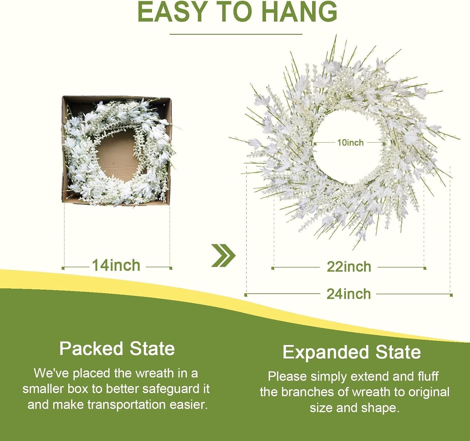 24 Inch White Forsythia Lavender Wreath Silk Floral Arrangement Wedding Decor