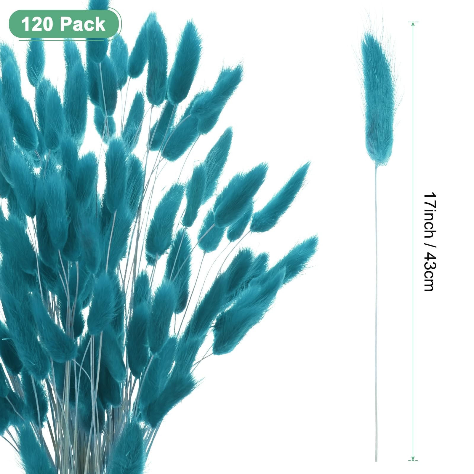 120 PCS Bunny Tails Grass 17 Inch Fluffy Rabbit Tail Dried Flowers Blue Green