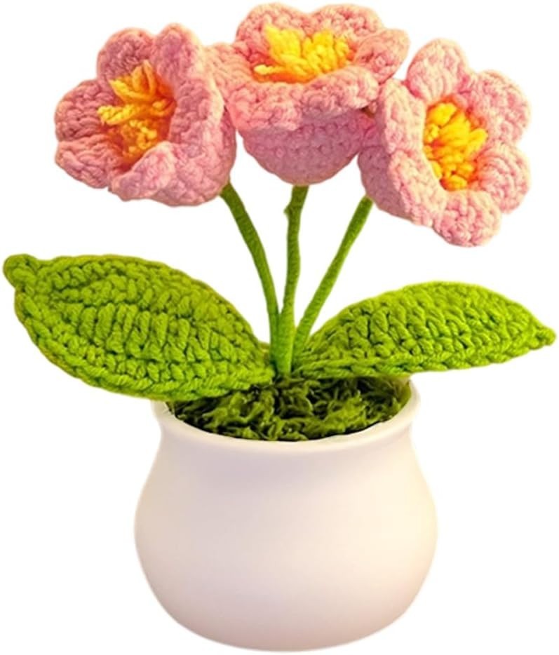 Hand-Crocheted Lily of The Valley Potted Plant, Red Pink Purple Blue Artificial