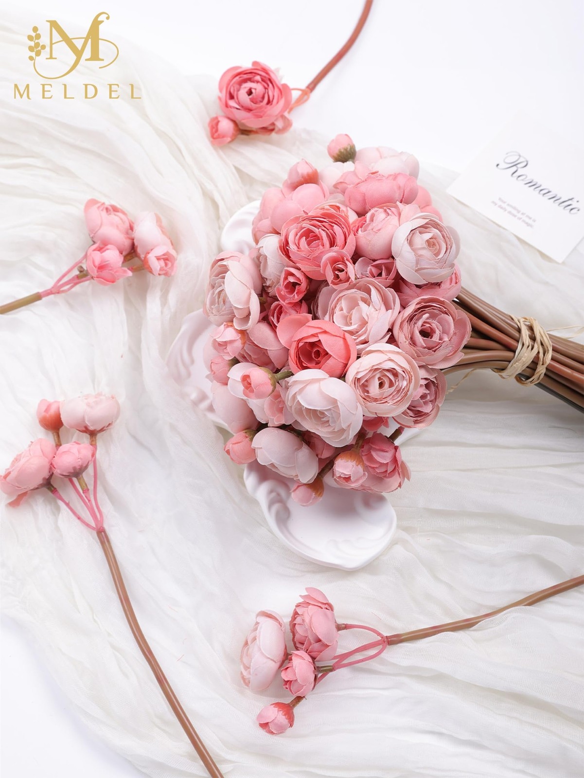 32 PCS Dusty Rose Faux Silk Mini Ranunculus Artificial Peony Flowers Bouquet
