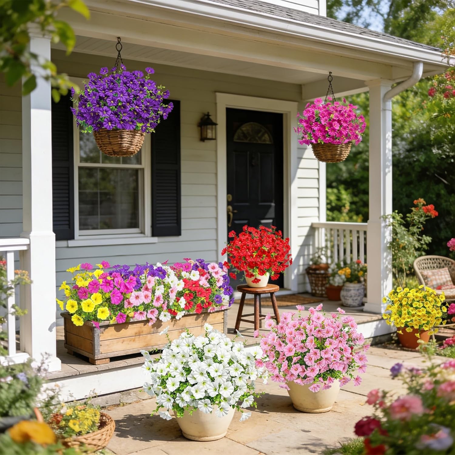 24 Bundles Artificial Flowers for Outdoors, Fake Petunias Flowers Silk Mornin…