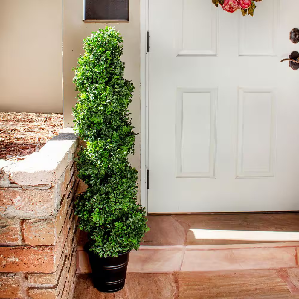 Indoor and Outdoor 48 In. Artificial Boxwood Spiral Topiary with Planter