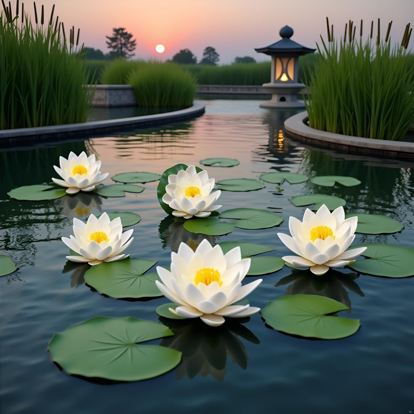 Floating Lotus Flowers Set of 6 White Artificial Water Lily Pond Decor Faux