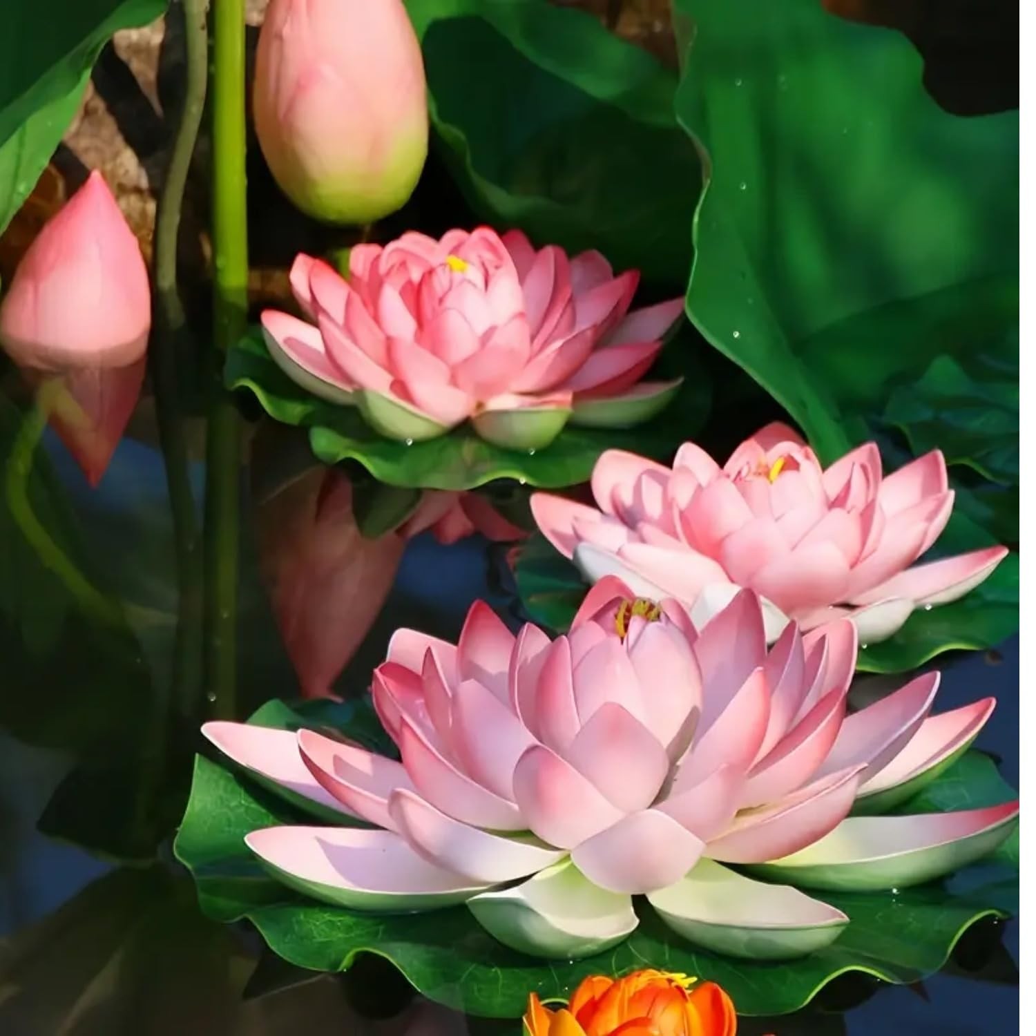 5PCS Floating Lily Pads for Ponds Artificial Foam Lotus Flower with Water Lil…