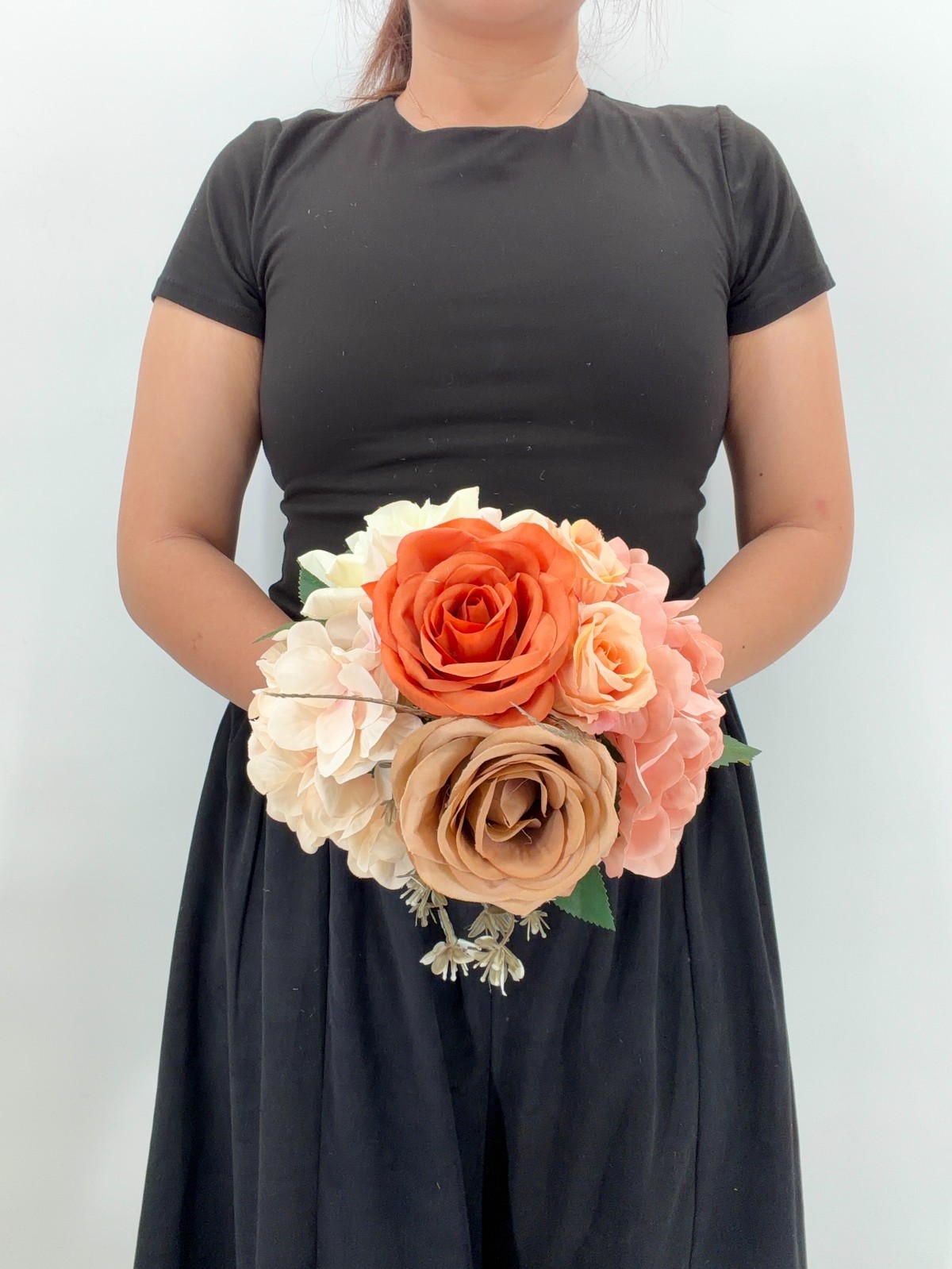 Coral & Peach Rose Bridal Bouquet, Silk Wedding Flowers, Burnt Orange, Wedding