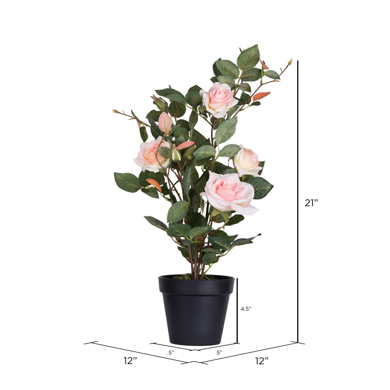 Vickerman 21″ Contemporary Plastic Artificial Rose Plant with Pot in Pink