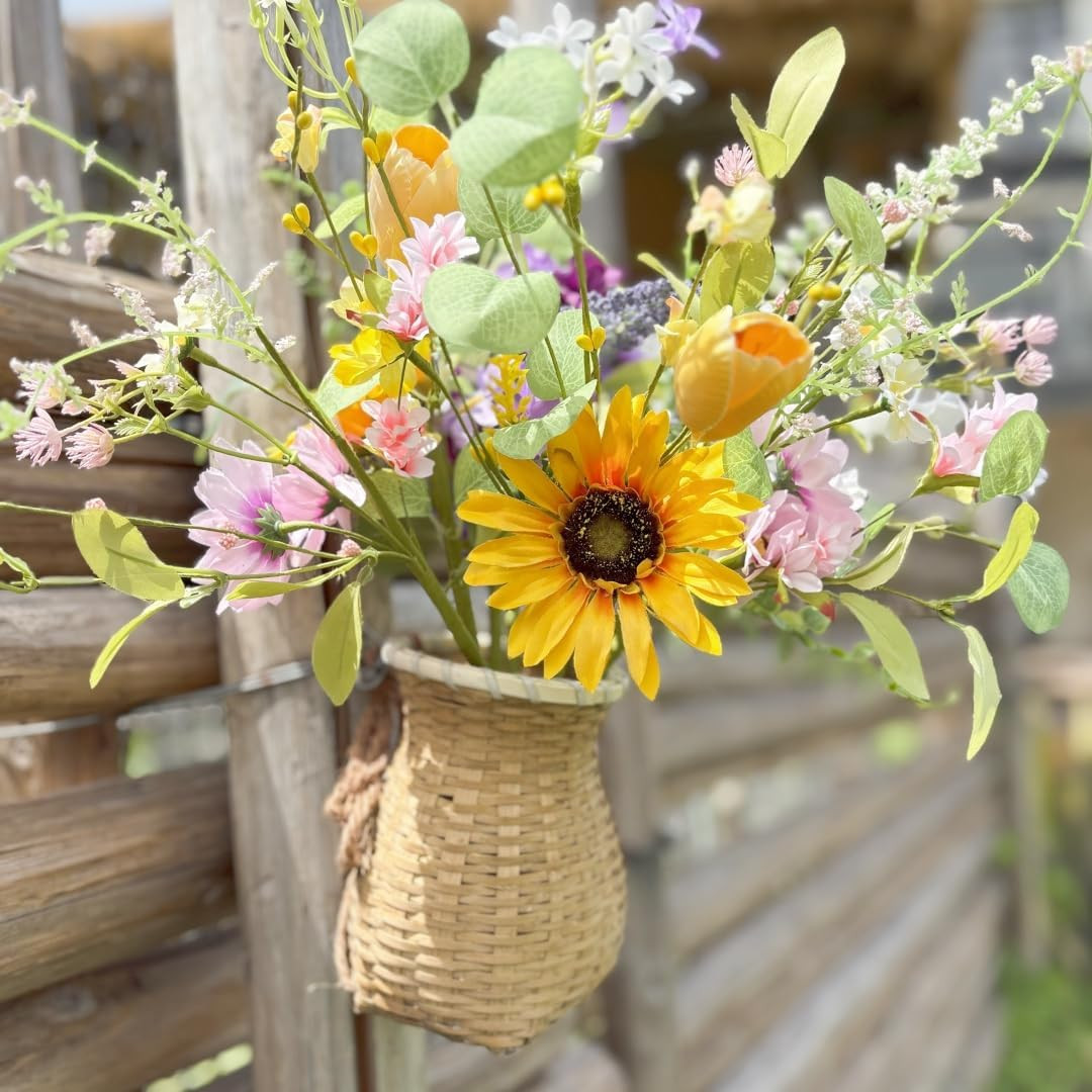 Artificial Wildflower Bouquet – 8 Bundles of Silk Daisy & Sunflower Stems