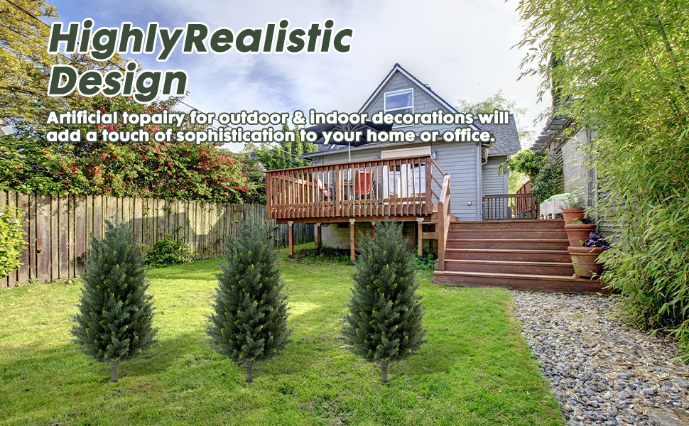Set of 2 Artificial Cedar Topiary Christmas Trees, 3FT UV-Resistant Faux Cypress