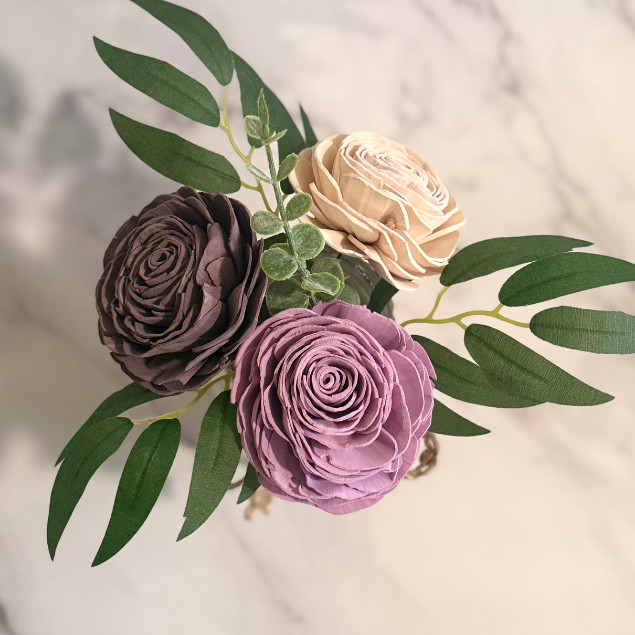 Sola Wood Flower Centerpiece Purple Ivory Rose Mason Jar Arrangement Home Decor
