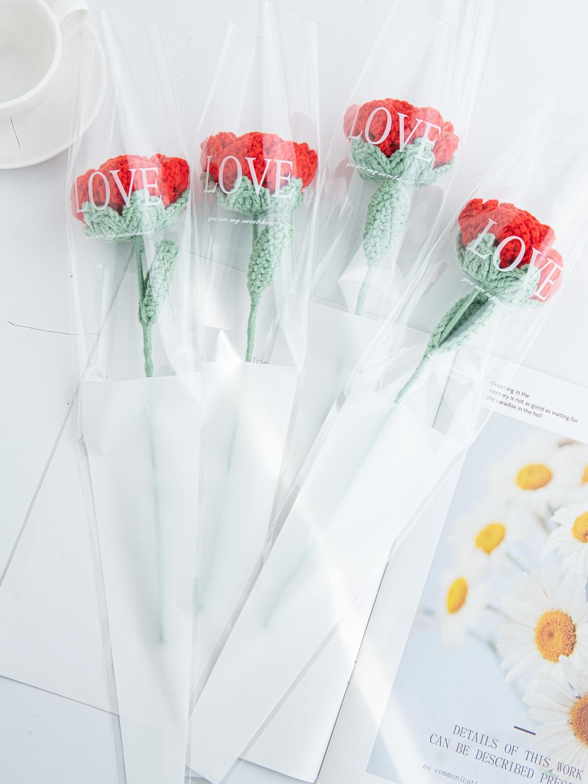 1/5pcs Artificial Handmade Crochet Rose Finish Product Outdoor Garden Arch Weddi