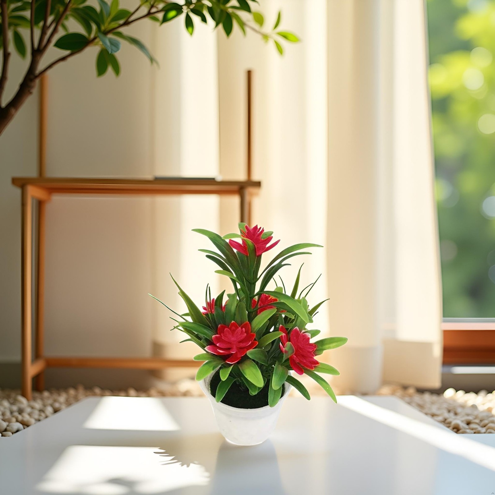 Red Artificial Fake Lotus Flower Potted Plant Bonsai Faux Plants Flowers Wedd…