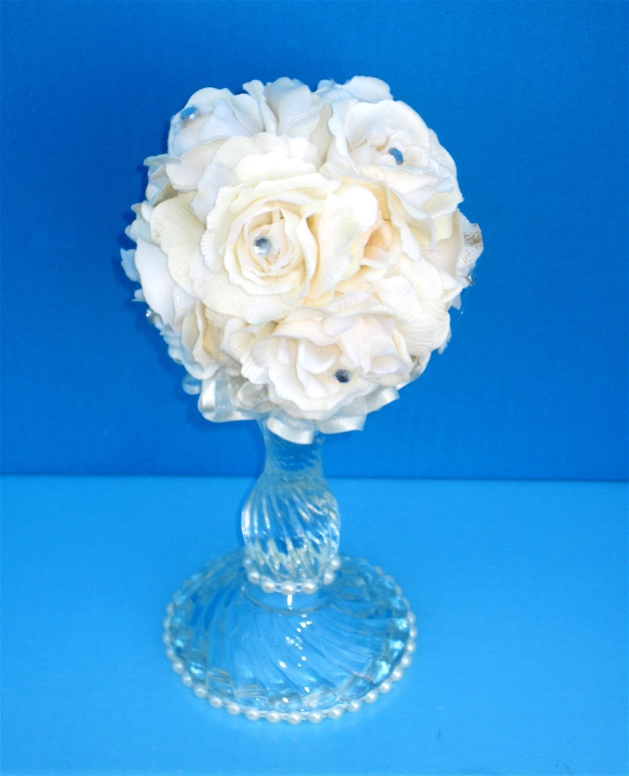 Rose Ball Decoration Artificial Silk Flowers Rhinestone Centers
