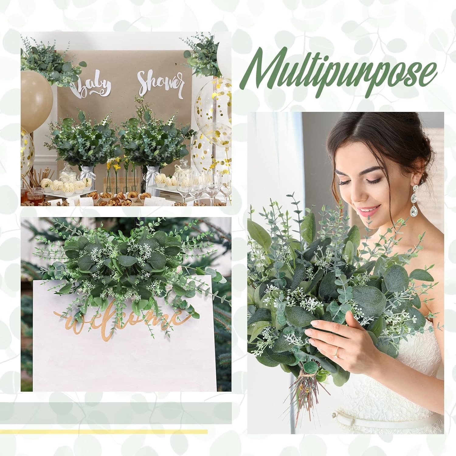 200 Pcs Artificial Eucalyptus Stems, 2 Styles Faux Greenery Leaves with Silver