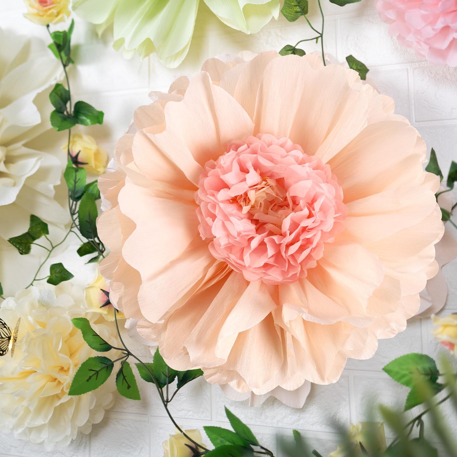 4 PCS 20″ Sage Green Giant Paper Flowers Large Crepe Paper Tissue Flowers Art…