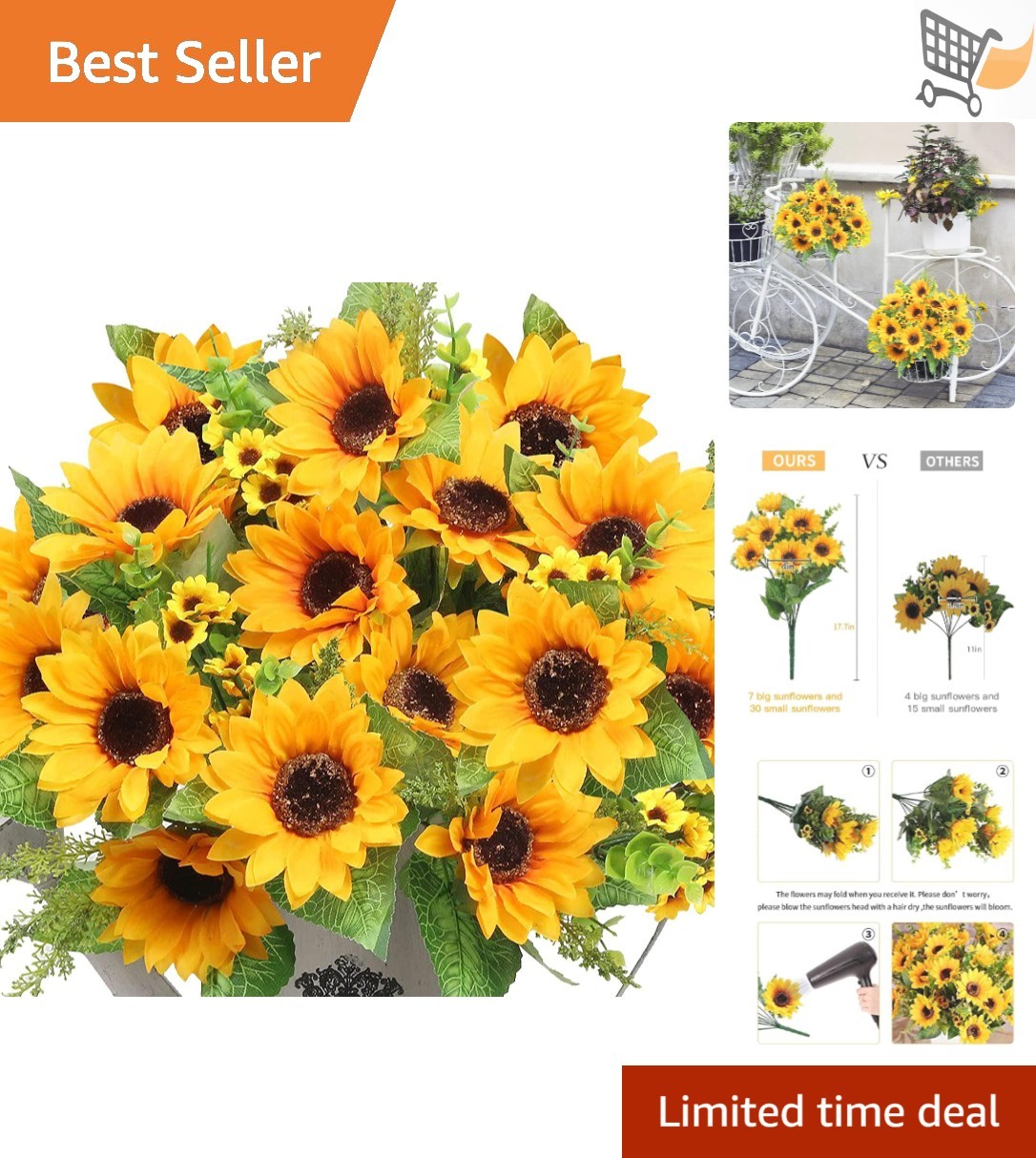 Artificial Sunflower Bouquets Silk 2 Bunches Wedding Home Decor Spring