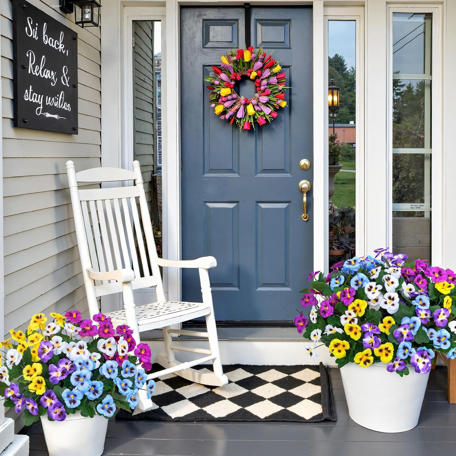 15 Bundles Artificial Flowers for Outdoors, 15″ Fake Pansies Silk Flowers UV