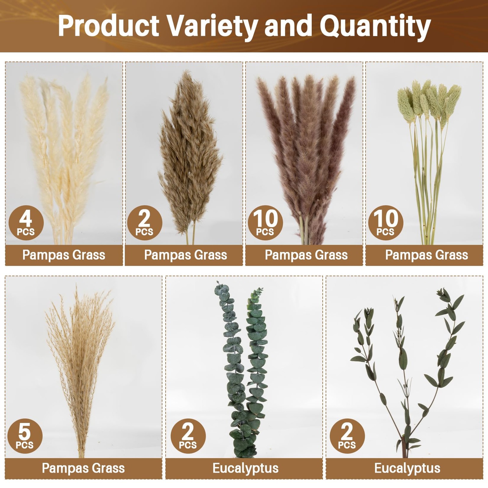 RAINFLOW 35PCS Pampas Grass Boho Decor – Natural Dried White, Green, Gray