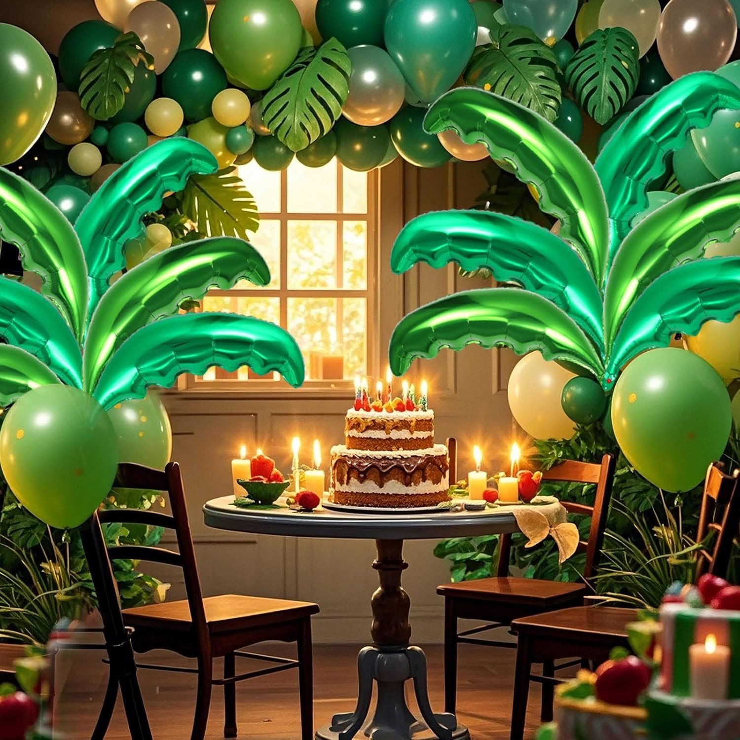 12 Pcs Palm Tree Leaves Balloons,Hawaiian Tropical Green Leaf Balloons,Foil Coco