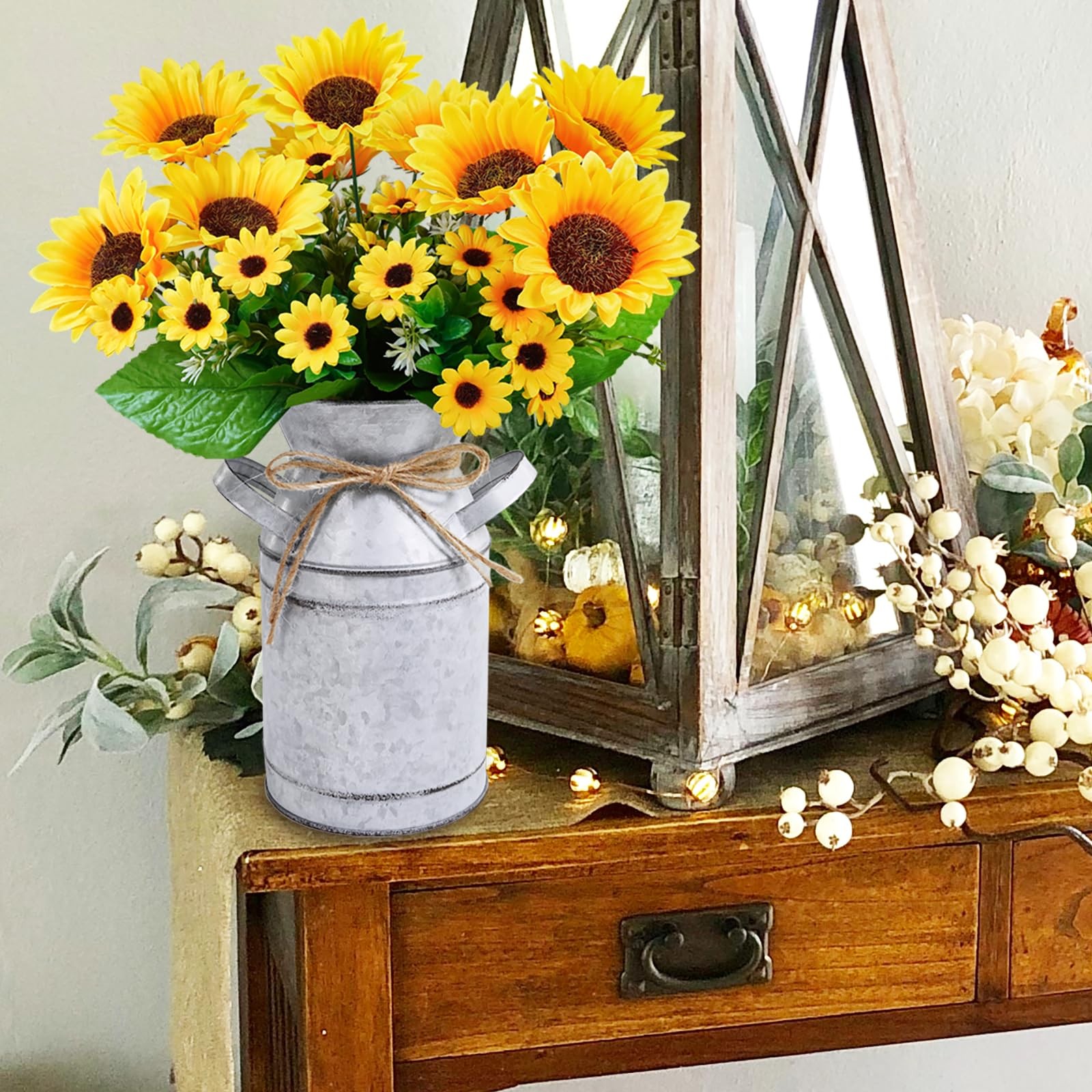 Farmhouse Sunflowers Centerpiece Metal Milk Jug Artificial Sunflower Bunches …
