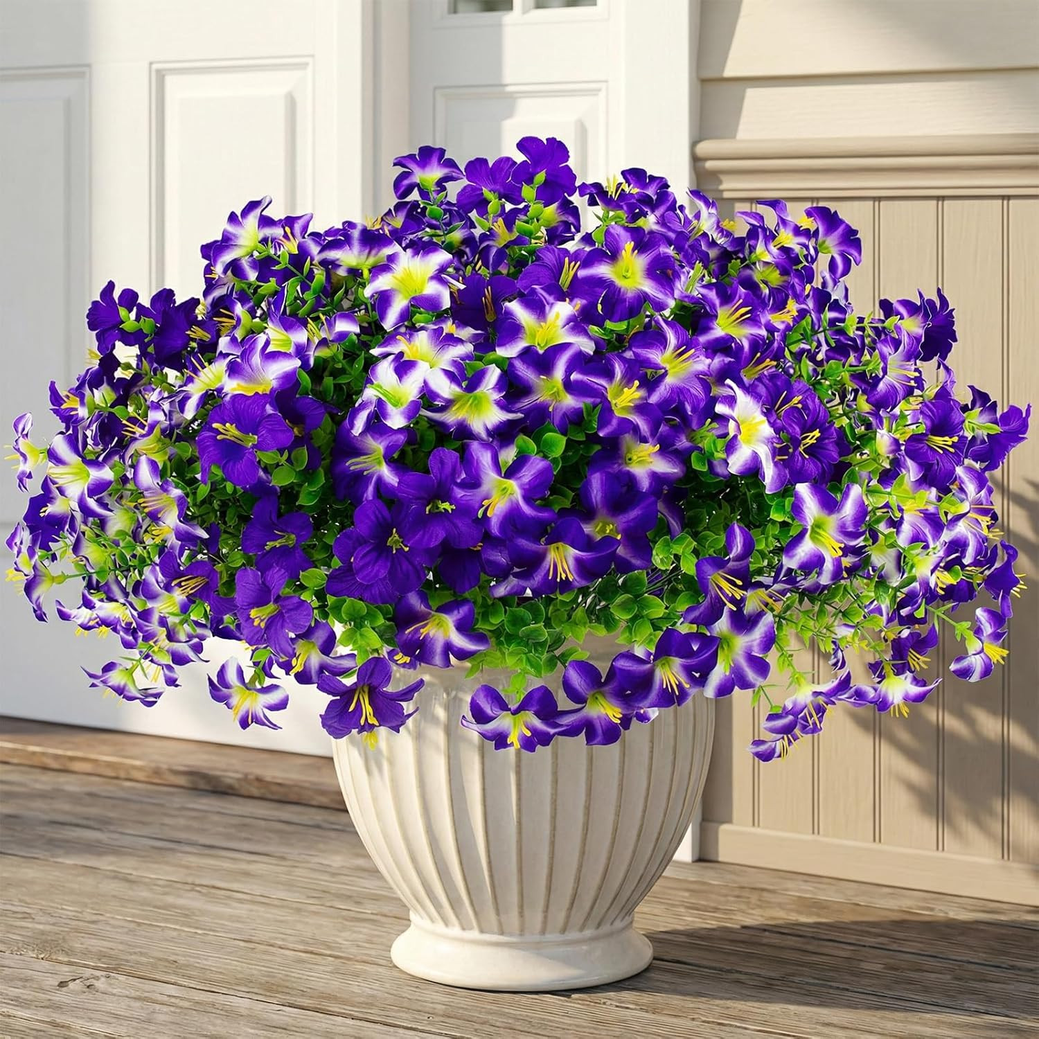 16 Pcs Faux Petunias Artificial Flowers for Outdoors, UV Resistant Fake Petunias