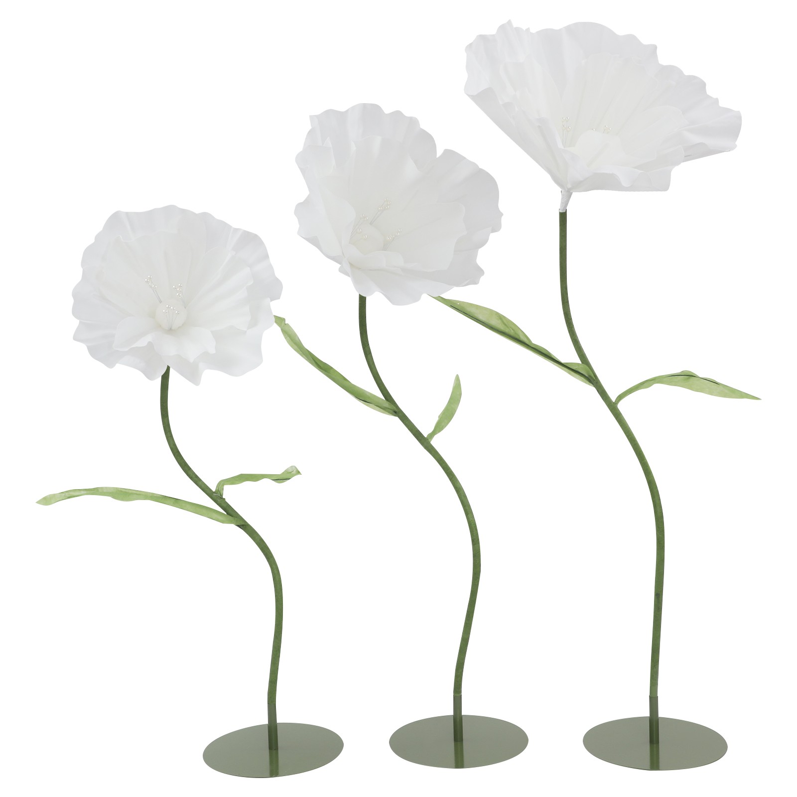 3pcs Giant Artificial Flower Poppy Free Standing Adjustable Wedding Decor White