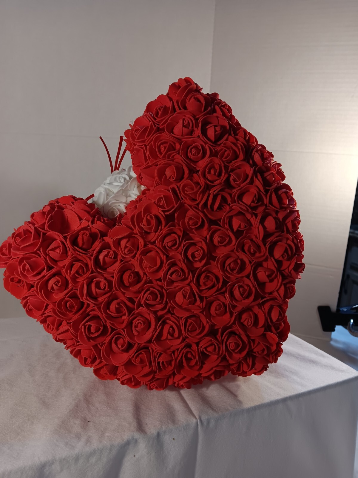 Red Rose Teddy Bear with White Heart – 13″ Artificial Foam Flower Gift – Romanti