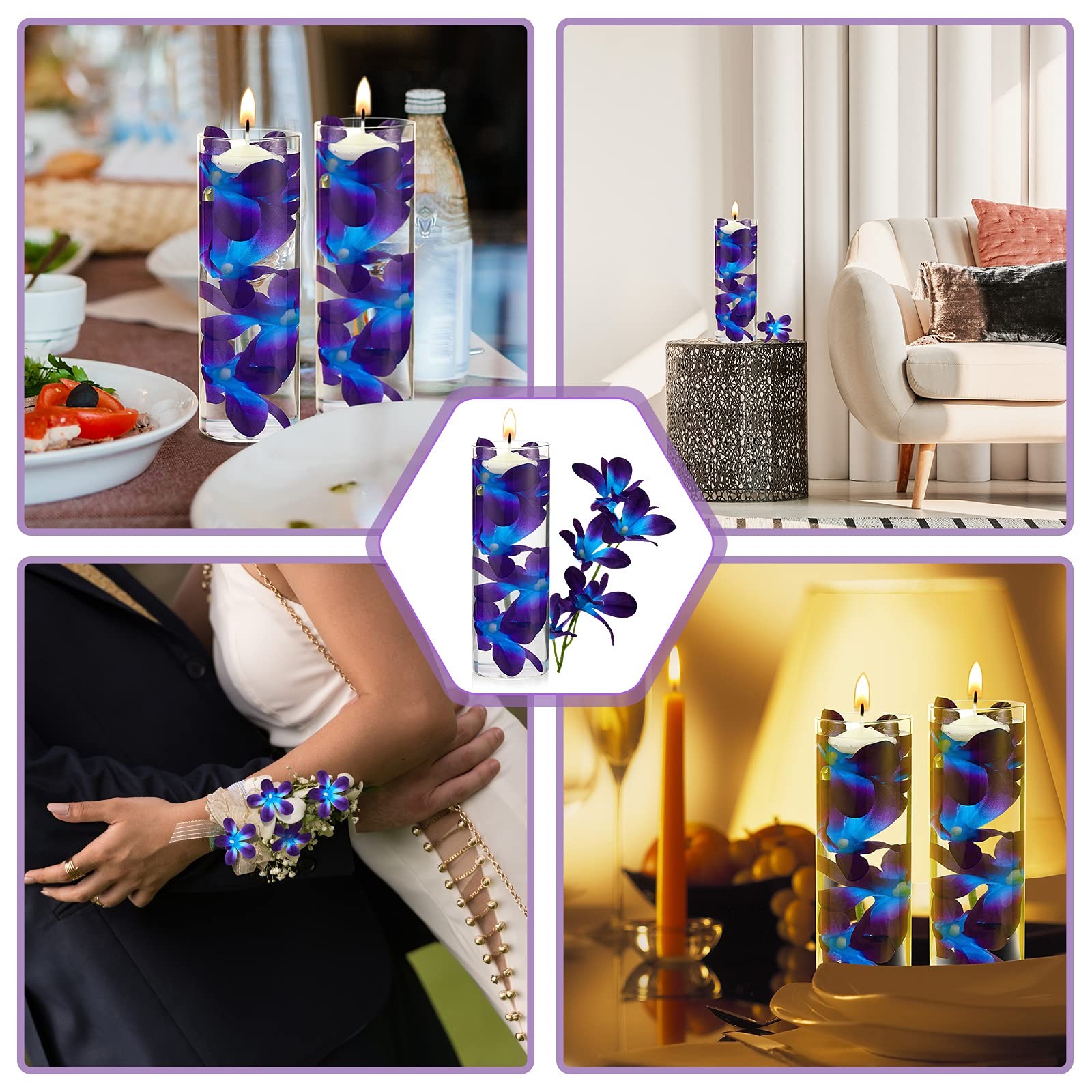 32 Pieces Blue Purple Faux Orchid Flowers Artificial Flower Vase Fillers Wedd…