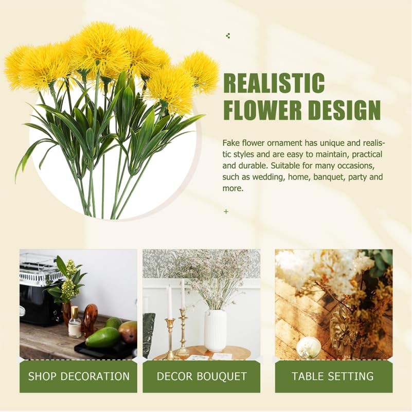 Faux Dandelion Artificial Flowers Bouquet Lifelike Yellow Simulation Dandelio…