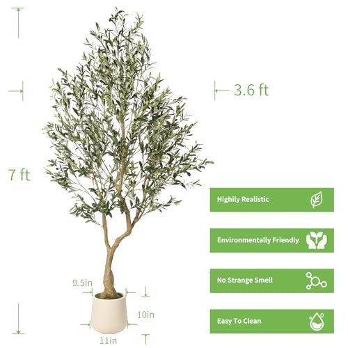 7ft Artificial Olive Tree with Tall Exquisite Planter – Realistic 6ft 11in