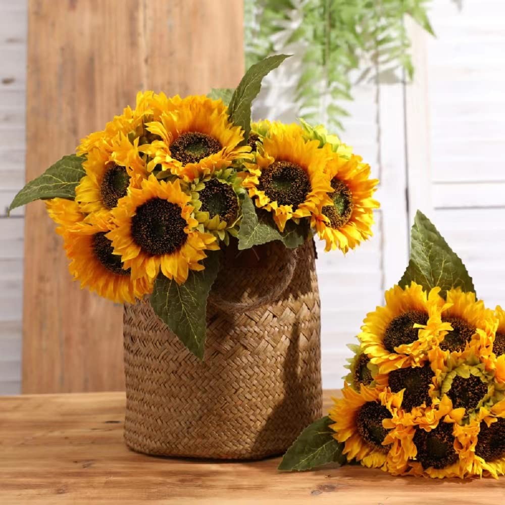 Laelfe Artificial Sunflower Flowers Long Stem Silk Fake Large Sunflowers Deco…