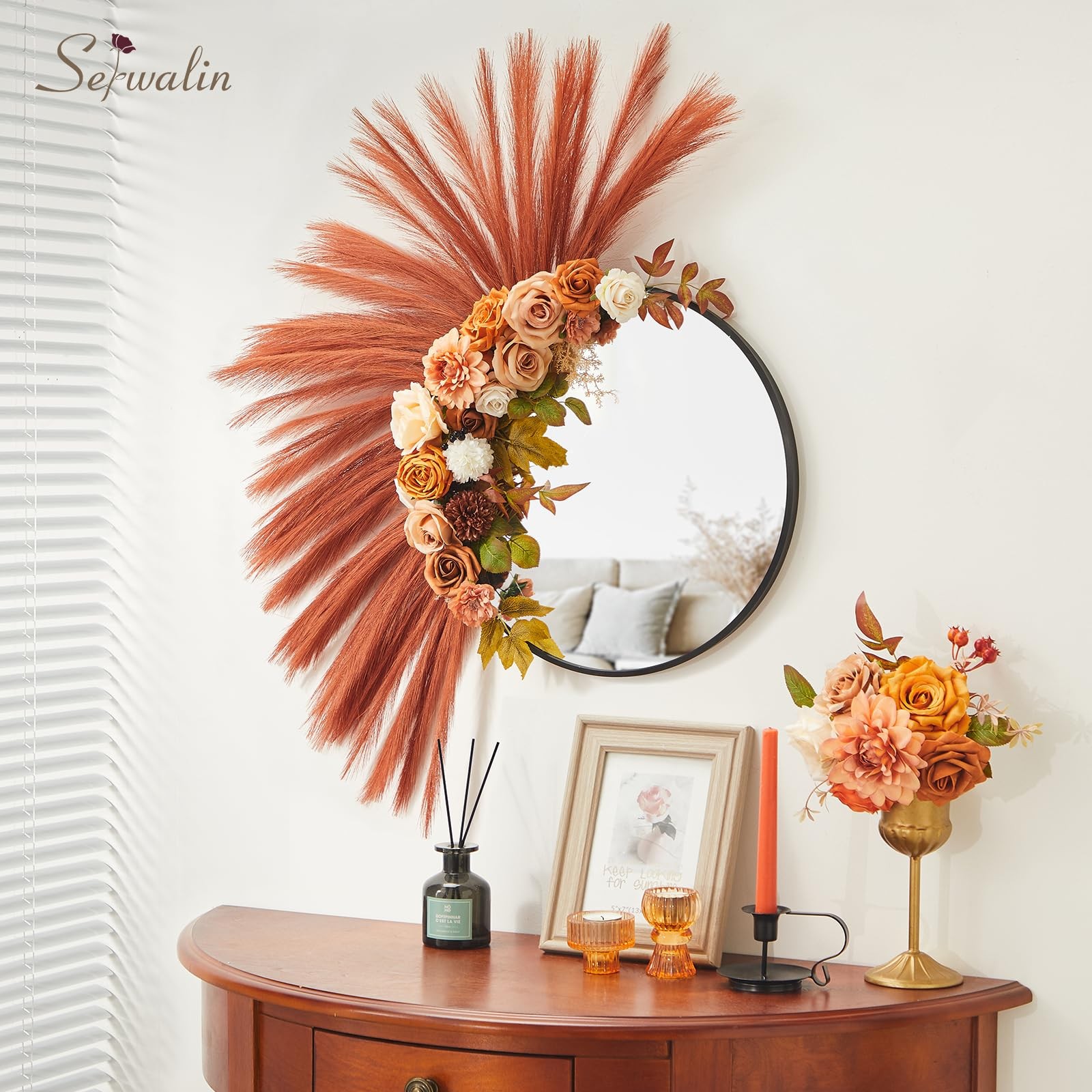 60PCS Burnt Orange Pampas, 17.7inch Terracotta Pampas Grass Decor, Fall Faux …