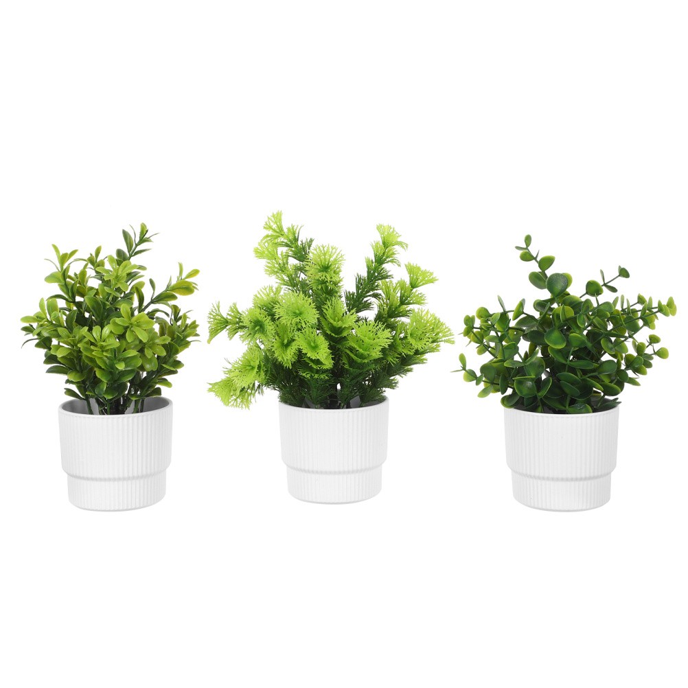 3 Pcs Artificial Plants with Pot Office Desk in Eucalyptus Fake Potted