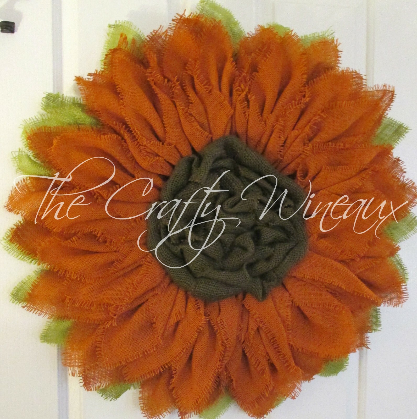 The Crafty Wineaux – Extra Thick 25″ Burnt Sienna Burlap Sunflower Wreath