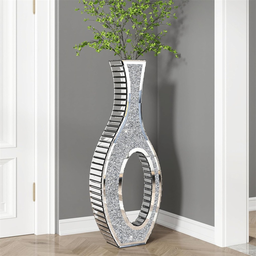 6 Style Sparkle Tall Crushed Diamond Floor Vase Luxury Mirrored Dried Flower Vas