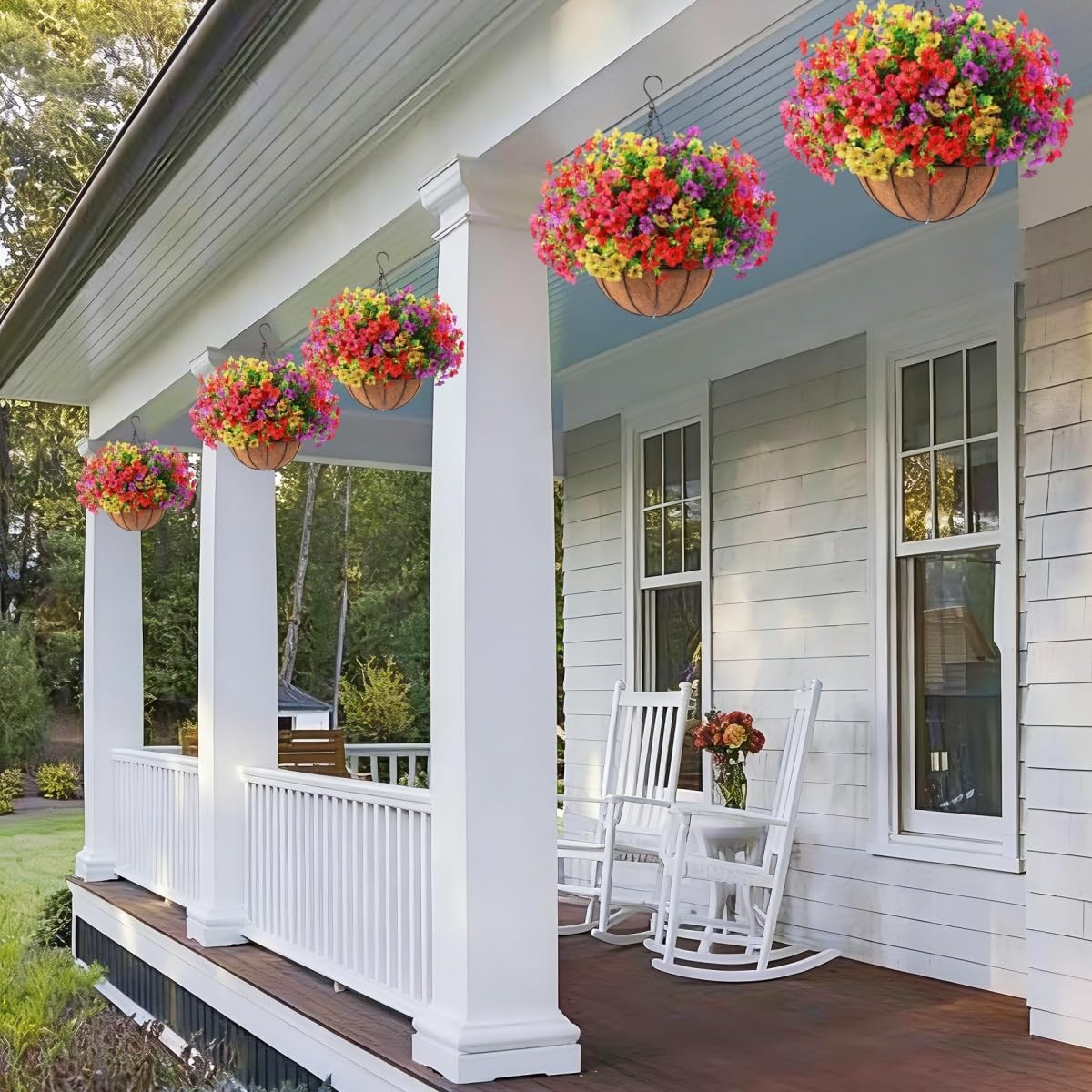 Artificial Flowers Hanging Basket for Outdoor Indoor UV Resistant Silk Flower…