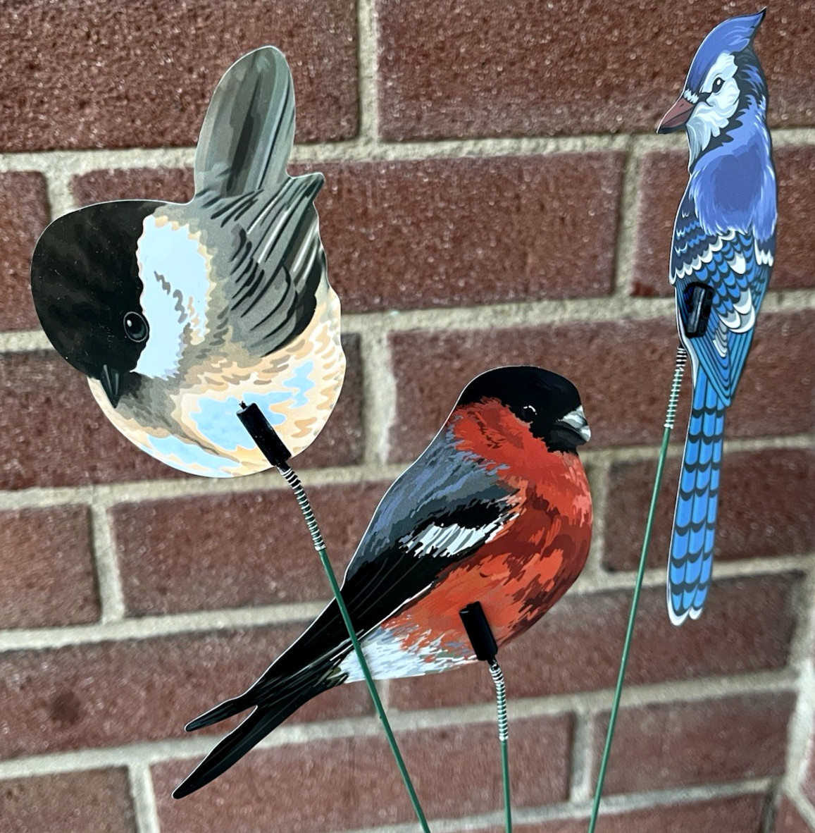 Blue Jay, Red Bird, Chickadee Bird Picks Lot of 3 Plastic Birds on Wire Stems