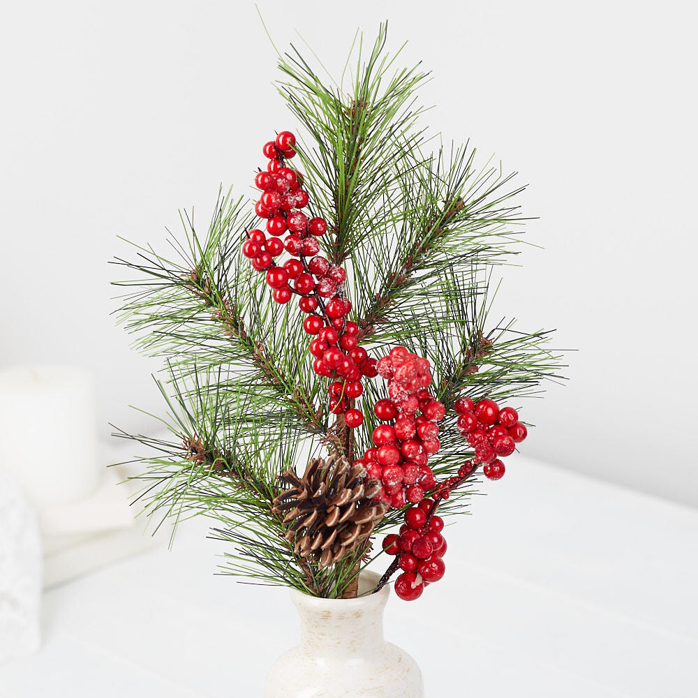 Set of 6 Snowy Artificial Pine and Berry 18″ Floral Sprays