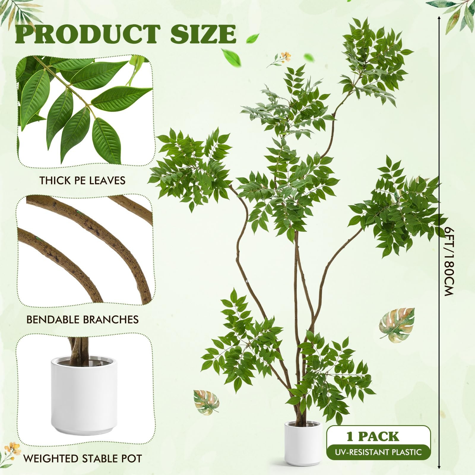 6ft Artificial Sumac Tree with Pot, Tall Faux Plants Indoor, Large Fake Tree …