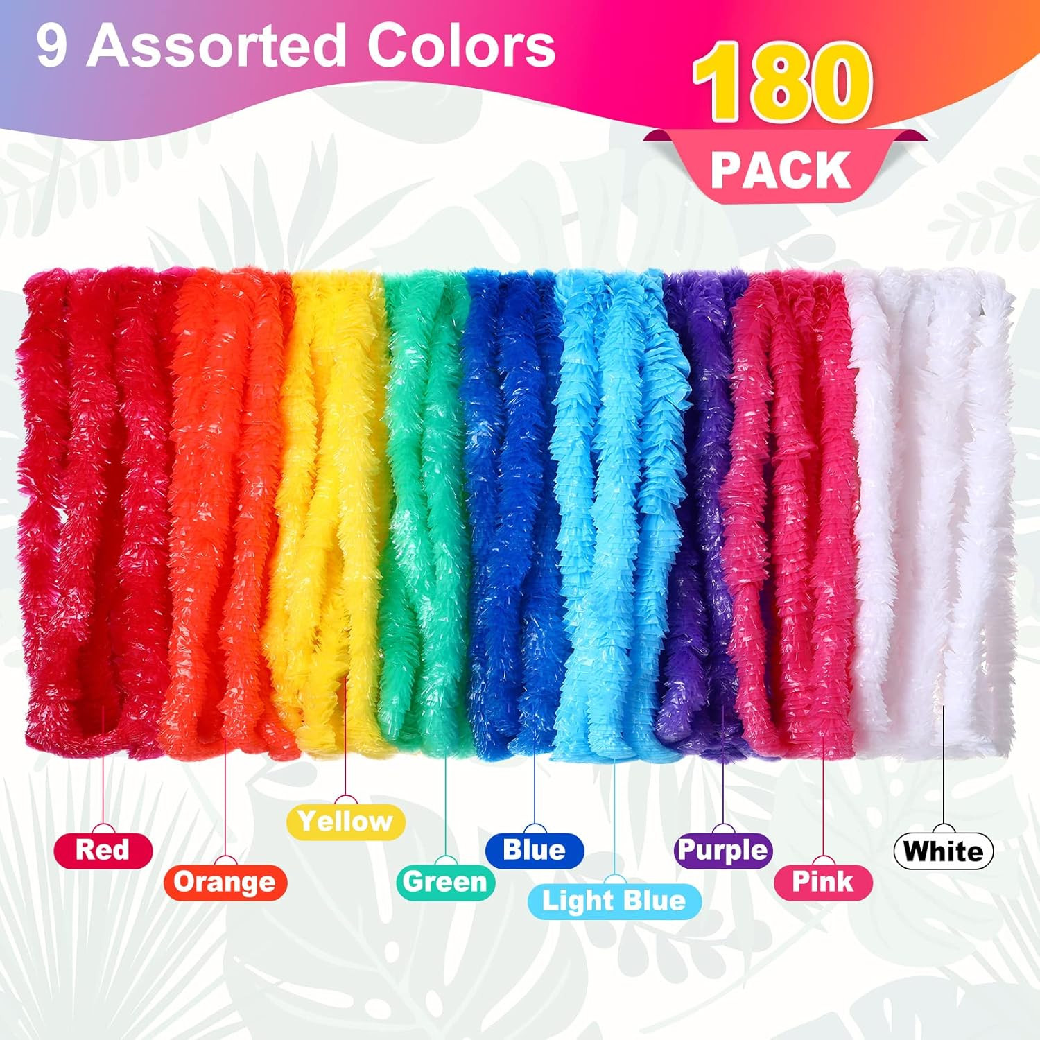 180 Pcs Plastic Lei Assortment Colorful Vibrant Flower Lei Necklaces Floral Hawa