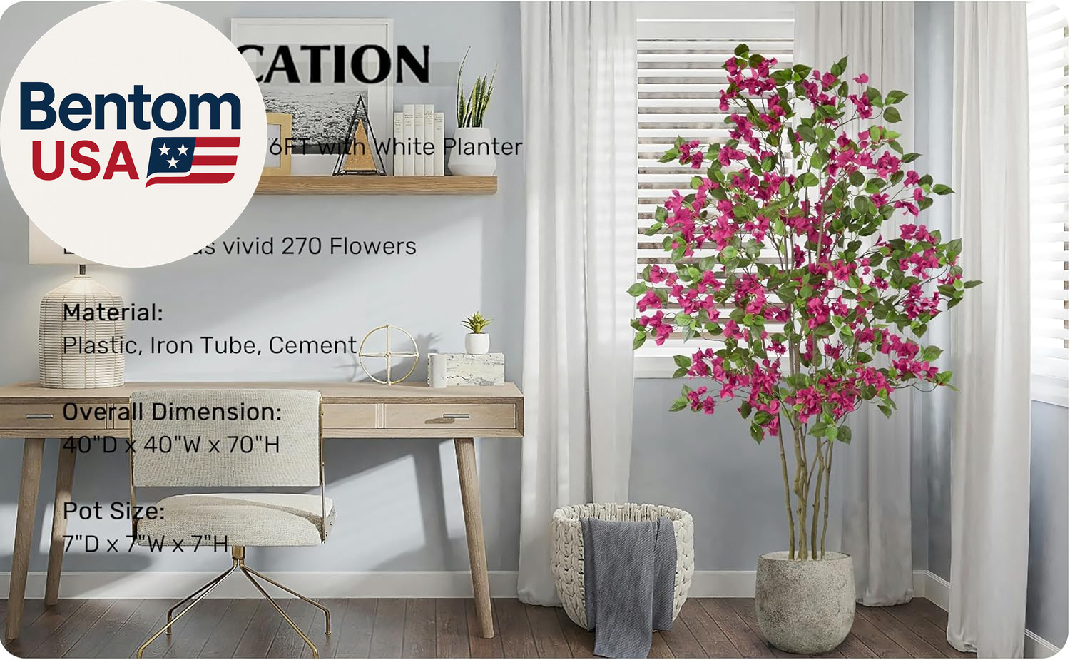 Artificial Purple Bougainvillea Tree 6FT with 270 Flowers & White Planter Realis