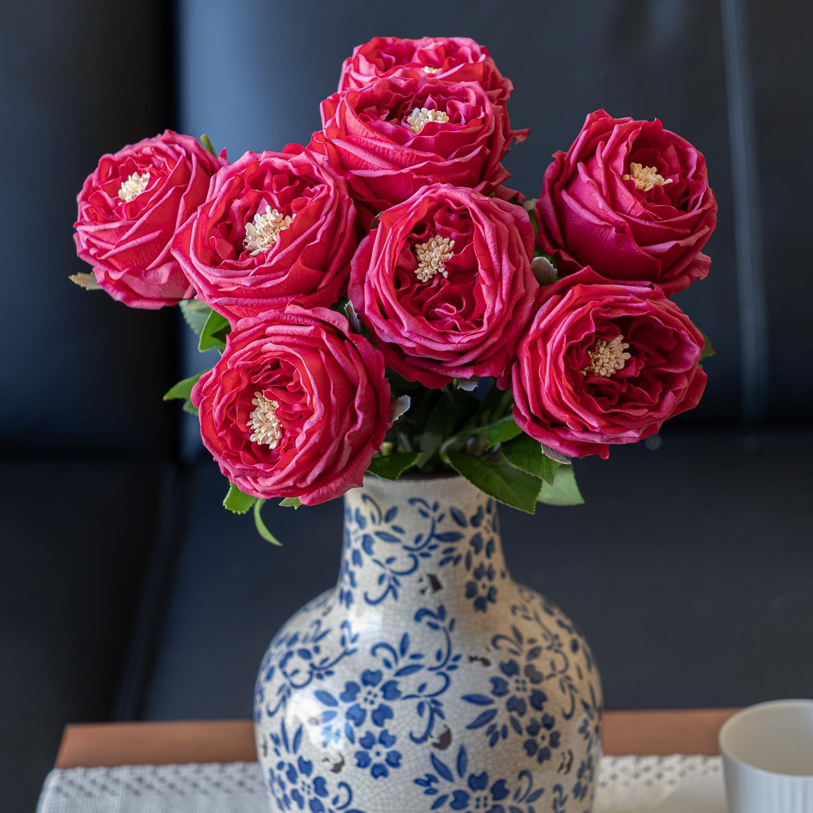 Soft Touch Artificial Roses and Peonies, 4 Stems Faux Latex Flowers for Vase,…