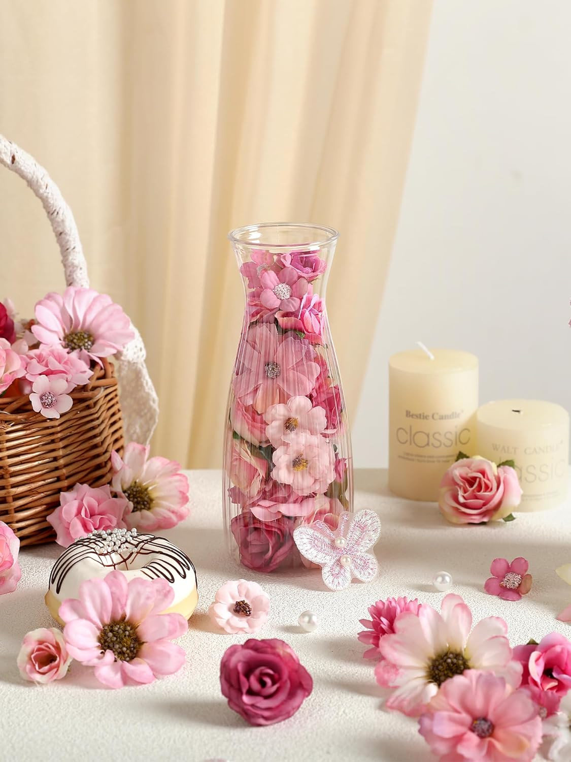 Mini Artificial Flowers for Crafts, 90 Pcs Rose Pink Silk Fake Flowers Assorted