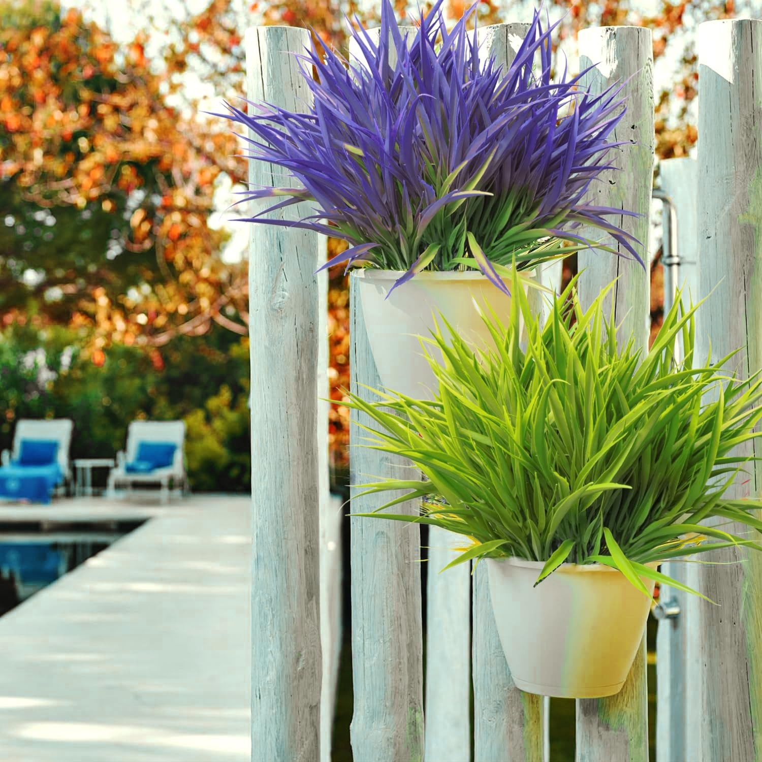 Outdoor Artificial Plants 8 Bundles Fake Plants Grass UV Resistant Fake Flowe…