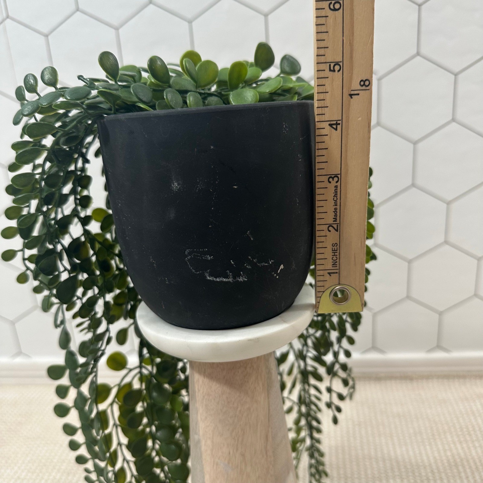 Artificial Trailing Succulent Plant in Black Matte Pot 30 Inch Green Faux Vine